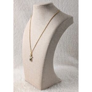 Gold Tone Angel Pendant Necklace Crystal Wings Teardrop Locket Charm